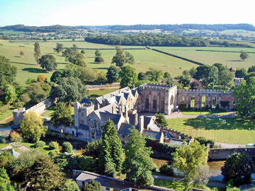 A view of the Bishop's Palace and Garden from the roof of Wells Cathedral.