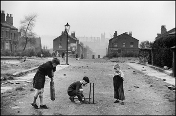 Boys playing cricket in Leeds 1950s